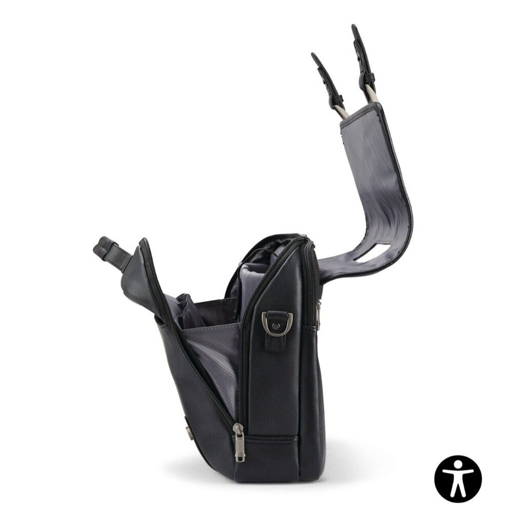 Samsonite Black Classic Leather Flapover Business Satchel Bag—Fits 2 Laptops - Picture 10 of 16